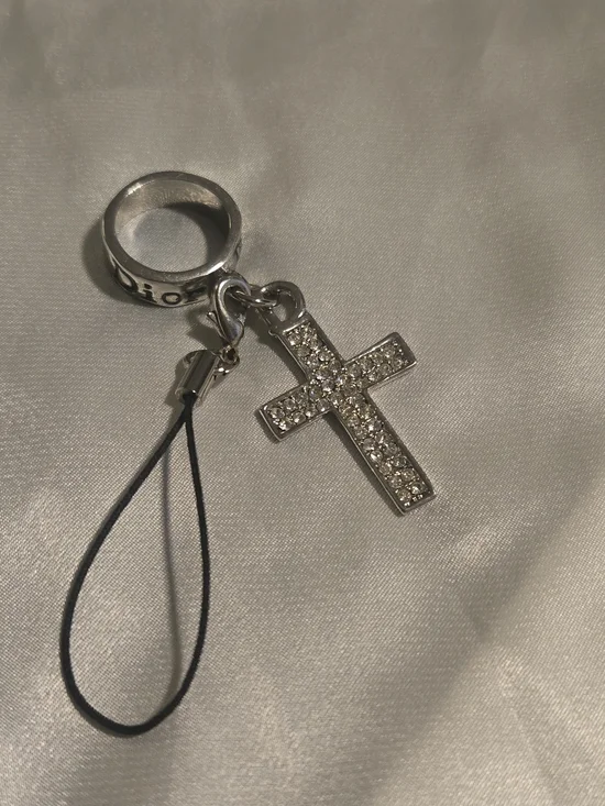 Dior Rhinestone Cross Pendant Necklace with Tag - Picture 5 of 5